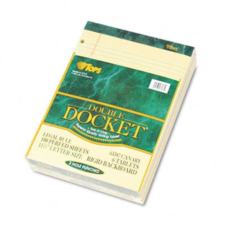 Tops 63387 Double Docket Ruled Pads  Legal Rule  Ltr  Canary  Six 100-Sheet Pads Pack